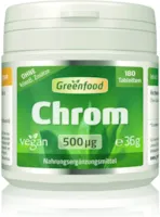 Greenfood Chrom, 500 µg, hochdosiert, 180 Tabletten - für einen ausgeglichenen Blutzuckerspiegel. OHNE künstliche Zusätze, ohne Gentechnik. Vegan.