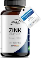 Wehle Sports Zink Tabletten 365 hochdosiert (25mg pro Tablette) Mehrfacher Preis-Leistungs Sieger 2020* - Premium Zinc Bisglycinat - Laborgeprüft, Vegan, hergestellt in DE