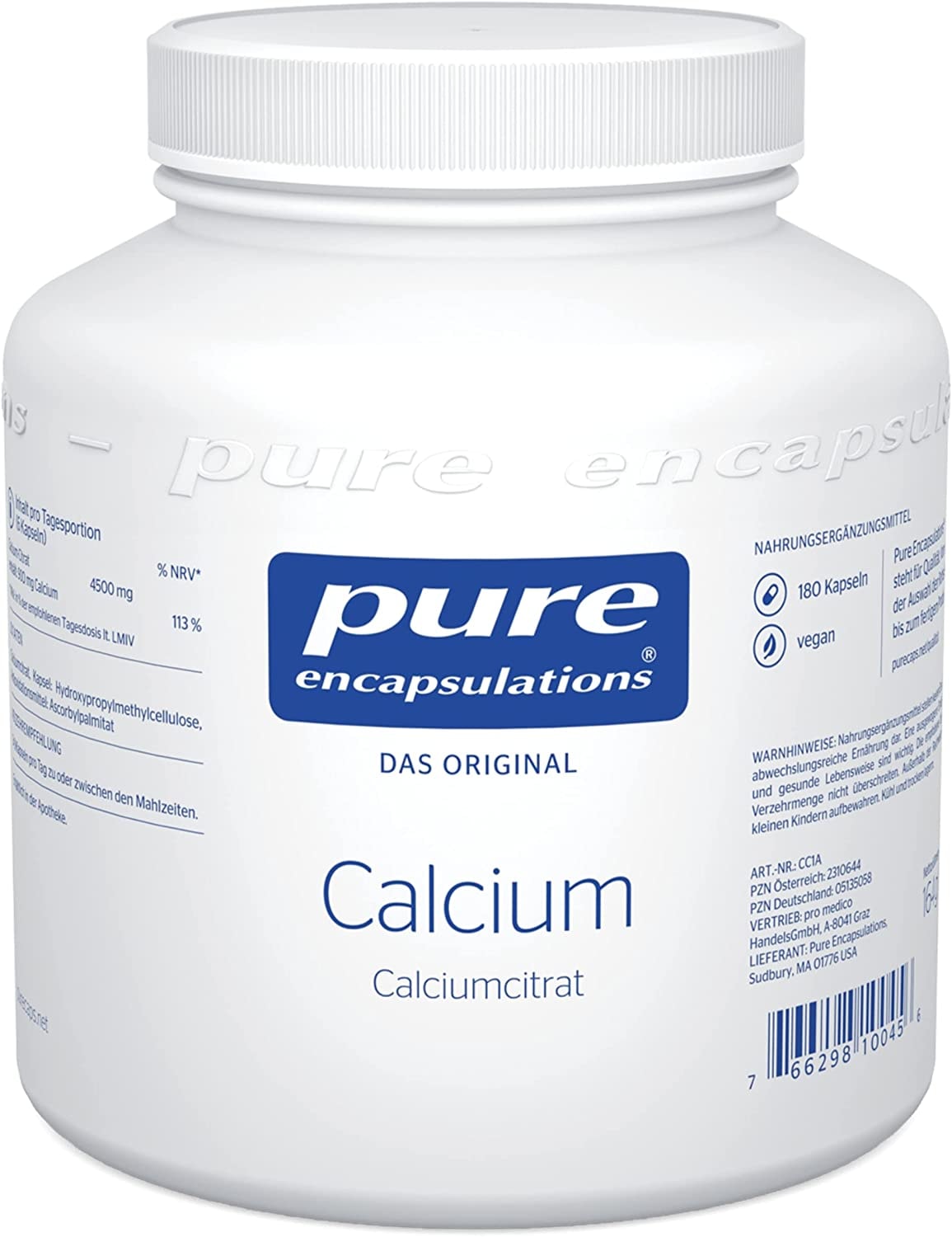 Pure Encapsulations - Calcium (Calciumcitrat) - optimal resorbierbares Calciumcitrat - 180 vegane Kapseln