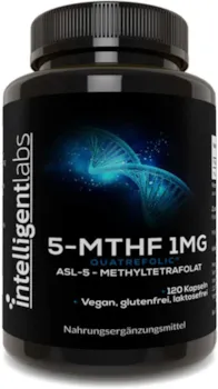 ‎Intelligent Labs - 1MG L-5 MTHF von Intelligent Labs, 120 Kapseln für 4 Monate, L-5 Methyltetrahydrofolat aktiverte Folsäure Nahrungsergänzung als Quadrerfolsic