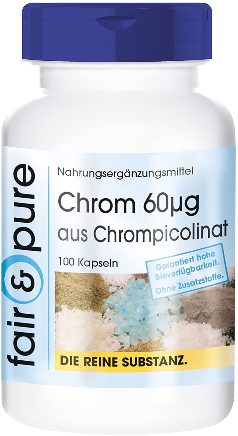 Fair & Pur Chrom 60mcg - Chrompicolinat - vegan - hefefrei - ohne Magnesiumstearat - 100 Chrom-Kapseln