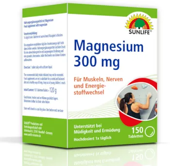 SUNLIFE Magnesium Tabletten 300mg: für starke Muskeln, Nerven & Knochen Nahrungsergänzungsmittel, 150 Tbl.