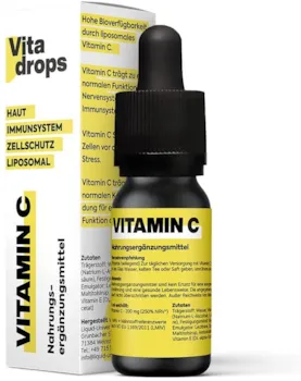 Vitadrops Wasserlösliches Vitamin C | 30 Tagesdosen | Liposomal | Neutraler Geschmack | Wirksamer als Pulver & Kapseln | Hochdosiert & Laborgeprüft | Natürliche | Immunsystem | Vegan | Made in Germany | 30ml