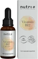 nutri + B12 Tropfen Hochdosiert Vegan Vitamin B12 Flüssig 500µg Nutri + Aktiv Complex Drops mit Aktivformen Methylcobalamin und Adenosylcobalamin - ohne Alkohol und Zusätze