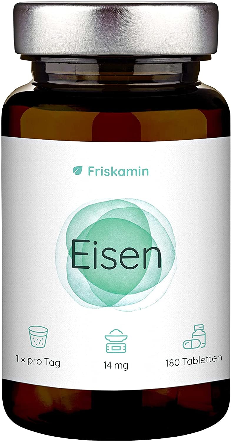 Friskamin Eisen 14 mg vegan - 180 Tabletten entsprechen einer 6 Monate Dosis - Eisenbisglycinat in Deutschland hergestellt - Iron Supplement - 100% NRV - Eisenpräparat
