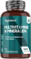 WeightWorld - Multivitamine & Mineralien mit Vitamin C, D3, B Komplex, Magnesium, Zink, Eisen, Biotin - 365 Vegetarische Tabletten mit 1 Jahr Vorrat - A bis Z Vitamine - Natürliche Inhaltsstoffe