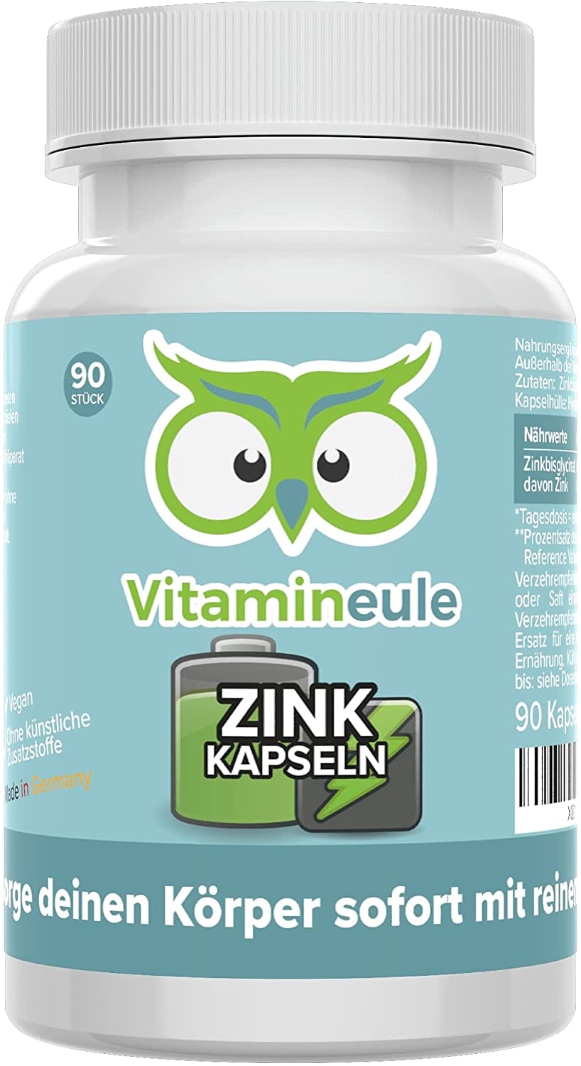 Vitamineule® Zink Kapseln - 25 mg - hochdosiert & vegan - Zinkbisglycinat ohne künstliche Zusätze - kleine Kapseln statt große Tabletten - Qualität aus Deutschland