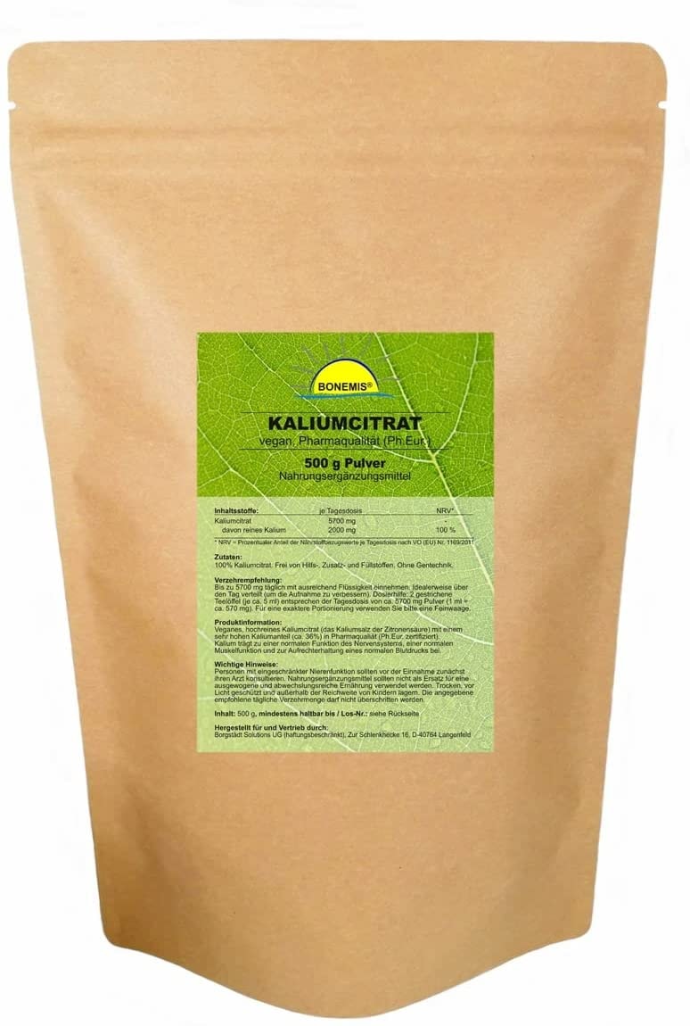 Bonemis® - Kaliumcitrat, Pulver, 500 g im Beutel, Pharmaqualität (Ph.Eur. zertifiziert), ohne Zusatzstoffe