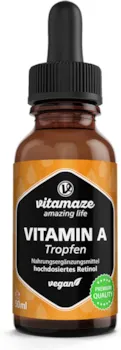 Vitamaze - amazing life Vitamin A Retinol Tropfen hochdosiert 5000 IE pro Tagesdosis, 50 ml (1700 Tropfen), Retinol flüssig & vegan, Natürliche Nahrungsergänzung ohne Zusatzstoffe, hohe Bioverfügbarkeit, Made in Germany