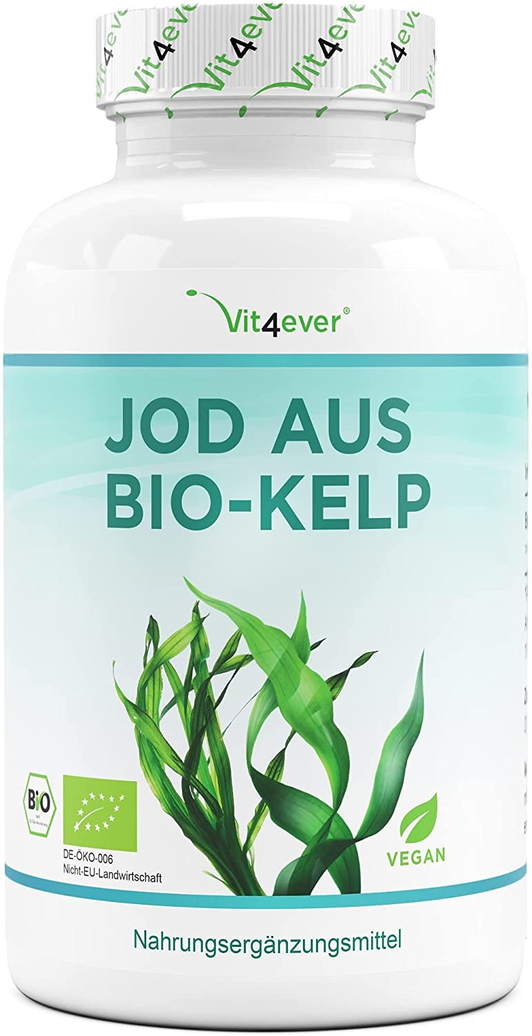 Vit4ever - Bio Kelp (Natürliches Jod) - 365 Tabletten mit je 200µg Jod aus Bio-Braunalgen - Laborgeprüft - Ohne unerwünschte Zusätze - Hochdosiert - Vegan