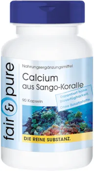 Fair & Pure  - Calcium Kapseln 340mg aus 1000mg Sango-Koralle - vegan - natürliches Calcium - ohne Magnesiumstearat - 90 Kapseln - Korallencalcium-Pulver