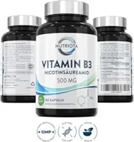 ‎Nutriota Vitamin B3 Nicotinamid 500 mg - 180 Hochdosiert Niacin-Kapseln ohne Flushing-Effekt (Flush Free) - Veganes Nicotinsäureamid Vitamin B3
