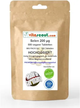 vitascout Selen 200 mcg/µg 500 Tabletten OHNE MAGNESIUMSTEARAT MADE IN GERMANY vegan aus Selenhefe