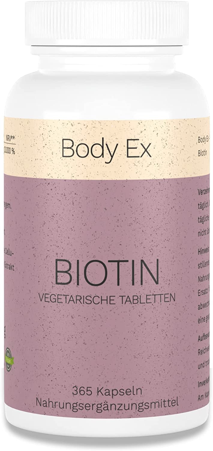 Body Ex Biotin Vitamin B7 für Haut, Haare & Fingernägel, 10.000 µg pro Tablette, 365 Tabletten als Jahresvorrat- Hochdosiert, laborgeprüft