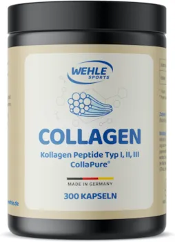 Wehle Sports Collagen Kapseln 300 Stück hochdosiert 4500mg Bioaktives Kollagen Hydrolysat Peptide pro Tagesdosis Wehle Sports Made in Germany Kollagen Typ 1, 2 & 3
