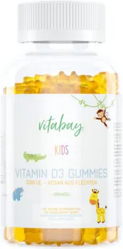 Vitabay Vitamin D3 1000 IE Gummies • 120 vegane Gummibärchen für Kinder • Mit Orangen Geschmack • Ohne Gelatine • Aus Flechten gewonnen • Made in Germany