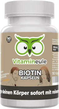 Vitamineule Biotin Kapseln 10000 mcg hochdosiert - Vitamin B7 - ohne künstliche Zusätze - kleine Kapseln statt große Tabletten - Deutsche Qualität - vegan - Biotin für Haut/Haare/Bartwuchs - Vitamineule®