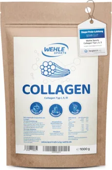 Wehle Sports Collagen Pulver 1kg Bioaktives Kollagen Hydrolysat Peptide Eiweiß-Pulver Geschmacksneutral Wehle Sports Made in Germany Kollagen Typ 1 2 3 Lift Drink