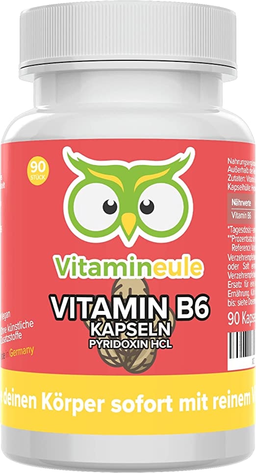 Vitamineule® Vitamin B6 Kapseln - 25mg - hochdosiert - Qualität aus Deutschland - vegan - laborgeprüft - Pyridoxin ohne künstliche Zusätze - für Kinder geeignet - kleine Kapseln statt Tabletten - Vitamineule®