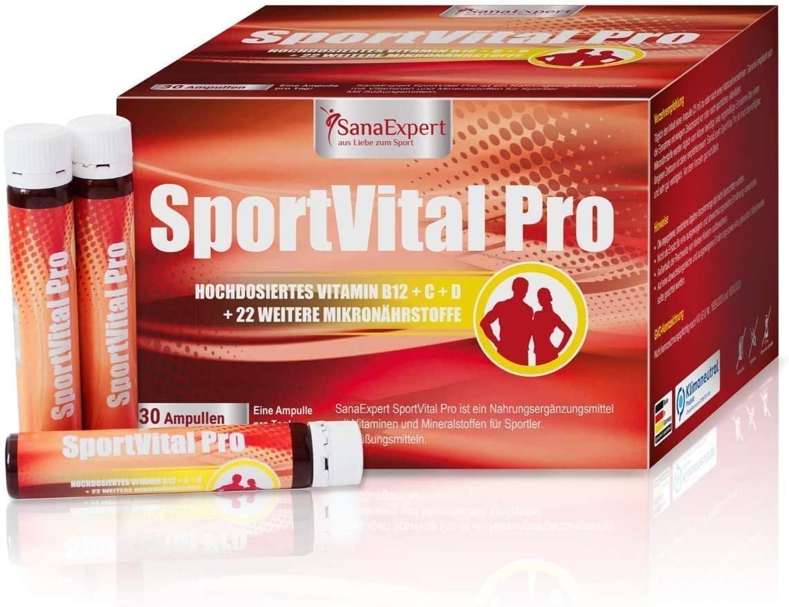 SanaExpert SportVital Pro, Multivitamin Komplex mit L-Carnitin zur Stärkung des Immunsystems, nicht nur für Sportler, 30 Ampullen à 25 ml, hochdosiert, Orange