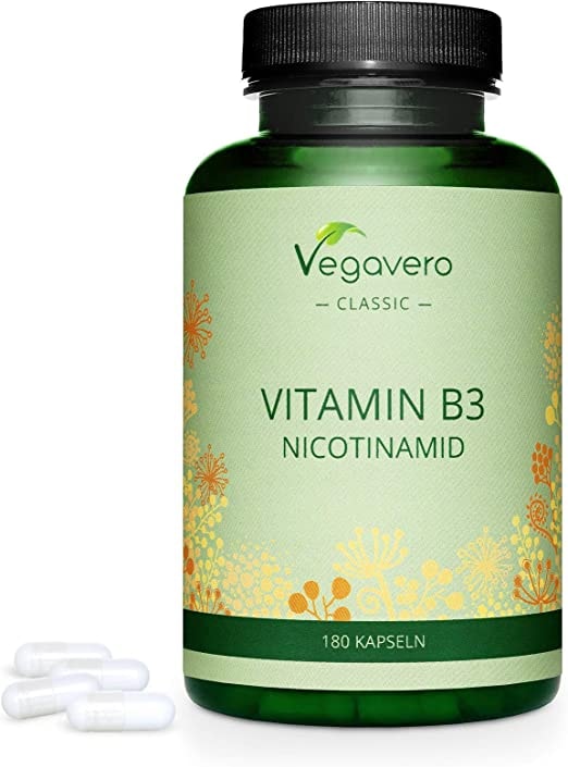 Vegavero ® VITAMIN B3 NIACIN Vegavero ® | Hochdosiert: 500 mg Nicotinamid pro Kapsel | Flushfree | 180 Kapseln | Vegan & Ohne Zusatzstoffe