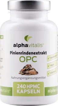 alphavitalis 500 mg Pinienrindenextrakt Kapseln mit OPC + natürliches Vitamin C - ohne Magnesiumstearat - laborgeprüft - 240 Kapseln - vegan & hochdosiert