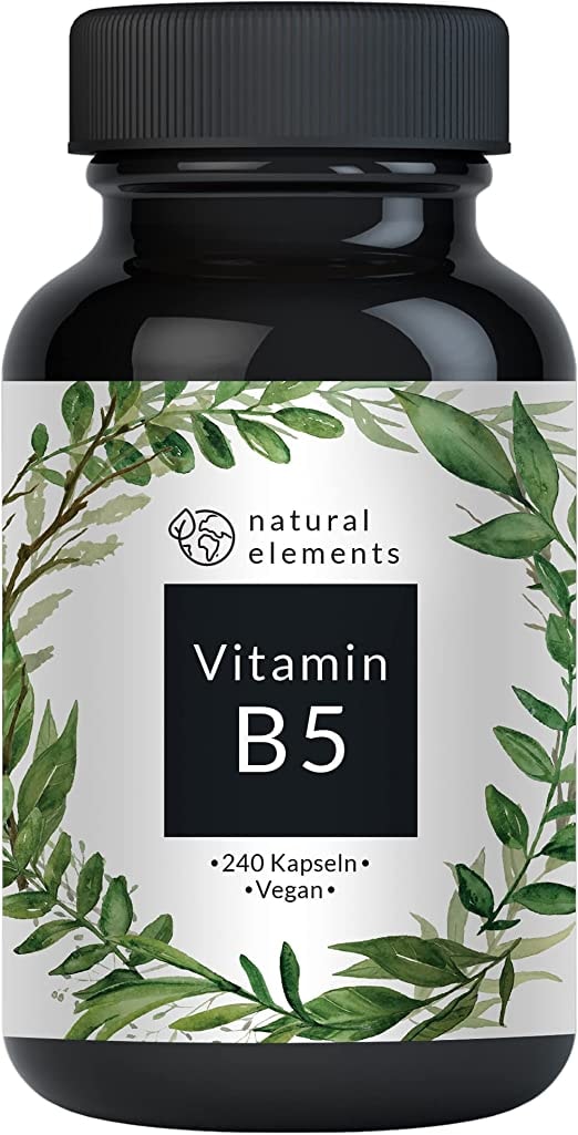 natural elements Vitamin B5 – hochdosierte 500 mg Pantothensäure pro Kapsel – 240 Kapseln – vegan, natürlich, laborgeprüft & in Deutschland produziert