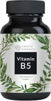 natural elements Vitamin B5 hochdosierte 500 mg Pantothensäure pro Kapsel 240 Kapseln vegan natürlich laborgeprüft in Deutschland produziert