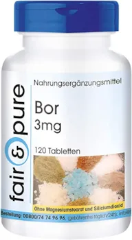 Fair & Pure Bor Tabletten 3mg (Boron) als Natriumtetraborat - vegan - Spurenelement - ohne Magnesiumstearat - 120 Tabletten