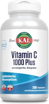 Produktbild von Bewertung KAL Vitamin C 1000 Plus 250 Retardtabletten verzinkt säurefrei vegan glutenfrei ohne Gentechnik Nahrungsergänzungsmittel aus Hagebuttenextrakt Zellschutz Stoffwechselprozesse