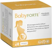 Produktbild von Bewertung BabyFORTE Folsäure Omega-3 Algenöl vegan Trimesterbox 180 Kapseln 18 Schwangerschaftsvitamine Quatrefolic® Magnesium Jod DHA EPA Schwangerschaft Stillzeit