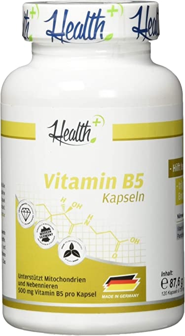 Zec+ Nutrition Health+ Vitamin B5 -120 Vitamin-B Kapseln mit 500 mg reine Pantothensäure pro Kapsel, Made in Germany
