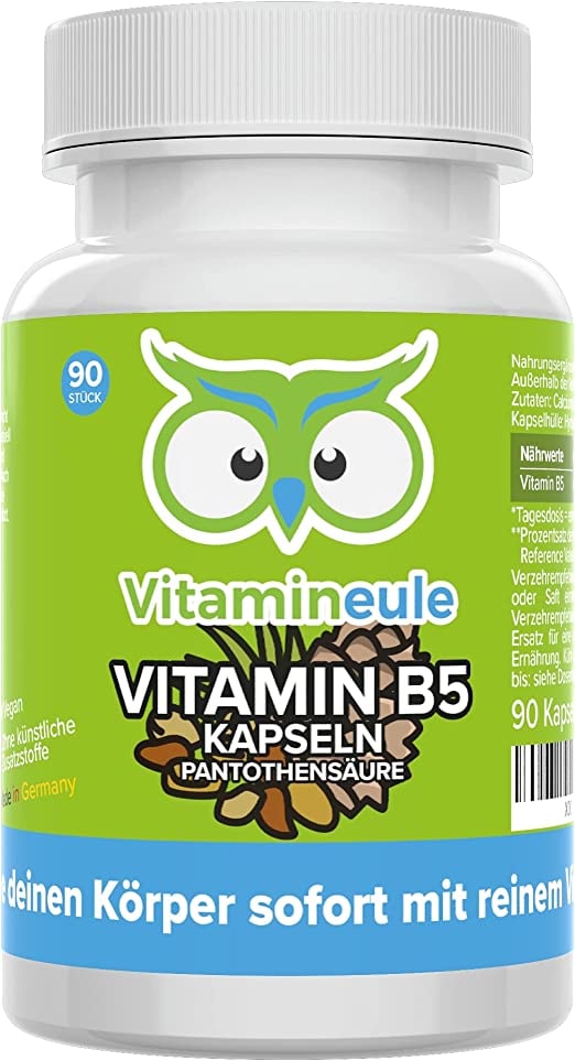 Vitamineule Vitamin B5 Kapseln - 250mg - hochdosiert - pflanzlich - Qualität aus Deutschland - vegan - laborgeprüft - ohne künstliche Zusätze - reine Pantothensäure - natürliches Calciumpantothenat - Vitamineule®