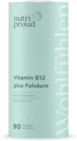 nutriproud - Vitamin B12 (Methylcobalamin) hochdosiert + Folsäure + B6, bioaktive Form für neue Energie, 90 vegane Kapseln für 3 Monate, ohne Zusatzstoffe, nachhaltig verpackt, aus Deutschland