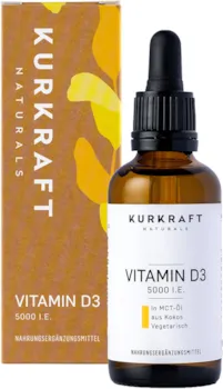 KURKRAFT Vitamin D3-5000 I.E. je Tropfen (50ml) Hochdosiert Optimal Bioverfügbar mit MCT-Öl aus Kokos ohne unerwünschte Zusätze in Deutschland produziert
