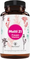 BonVigo Multi 21 Frauen Vitamine - 21 Stoffe mit offiziell bestätigter Wirkung auf 45 Körperfunktionen - Vitamine A-Z u.a. mit Selen für Schilddrüse, Chrom für Blutzucker - Vegane Kapseln jodfrei