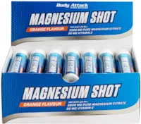 Body Attack Sports Nutrition Magnesium Shot hochdosiertes flüssiges Magnesium 225mg Magnesium, Extra Portion Vitamin C, 2600mg Magnesium Citrate, Veganes Pre & Postworkout, Made in Germany- 20 x 25ml (Orange)