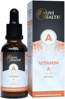 Produktbild von Nuvi Health Vitamin A Retinylpalmitat Tropfen-50ml-1700 Tropfen - Extra hochdoisert: 5000 I.E (1500 µg) pro Tag - Echtes Vitamin A - Laborgeprüft - Vegan - Ohne Alkohol