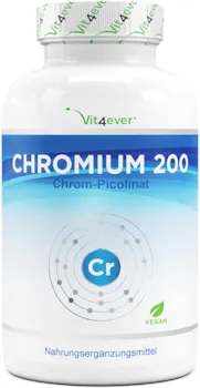 Vit4ever Chromium Picolinate - 200 mcg reines Chrom je Tablette - 365 Tabletten im Jahresvorrat - Laborgeprüft (Wirkstoffgehalt & Reinheit) - Ohne unerwünschte Zusätze - Hochdosiert - Vegan