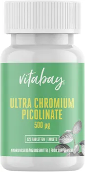 Vitabay Ultra Chromium Picolinate 500 mcg Chrom • 120 vegane Tabletten • Essentielles Spurenelement • Hochdosiert • Bioverfügbar • Vorteilspackung • Made in Germany