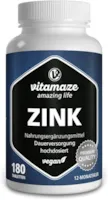Vitamaze - amazing life Zink Tabletten hochdosiert, 25 mg je Tagesdosis, 50 mg pro veganer Tablette für 12 Monate, Natürliches Nahrungsergänzungsmittel ohne Zusatzstoffe, Made in Germany