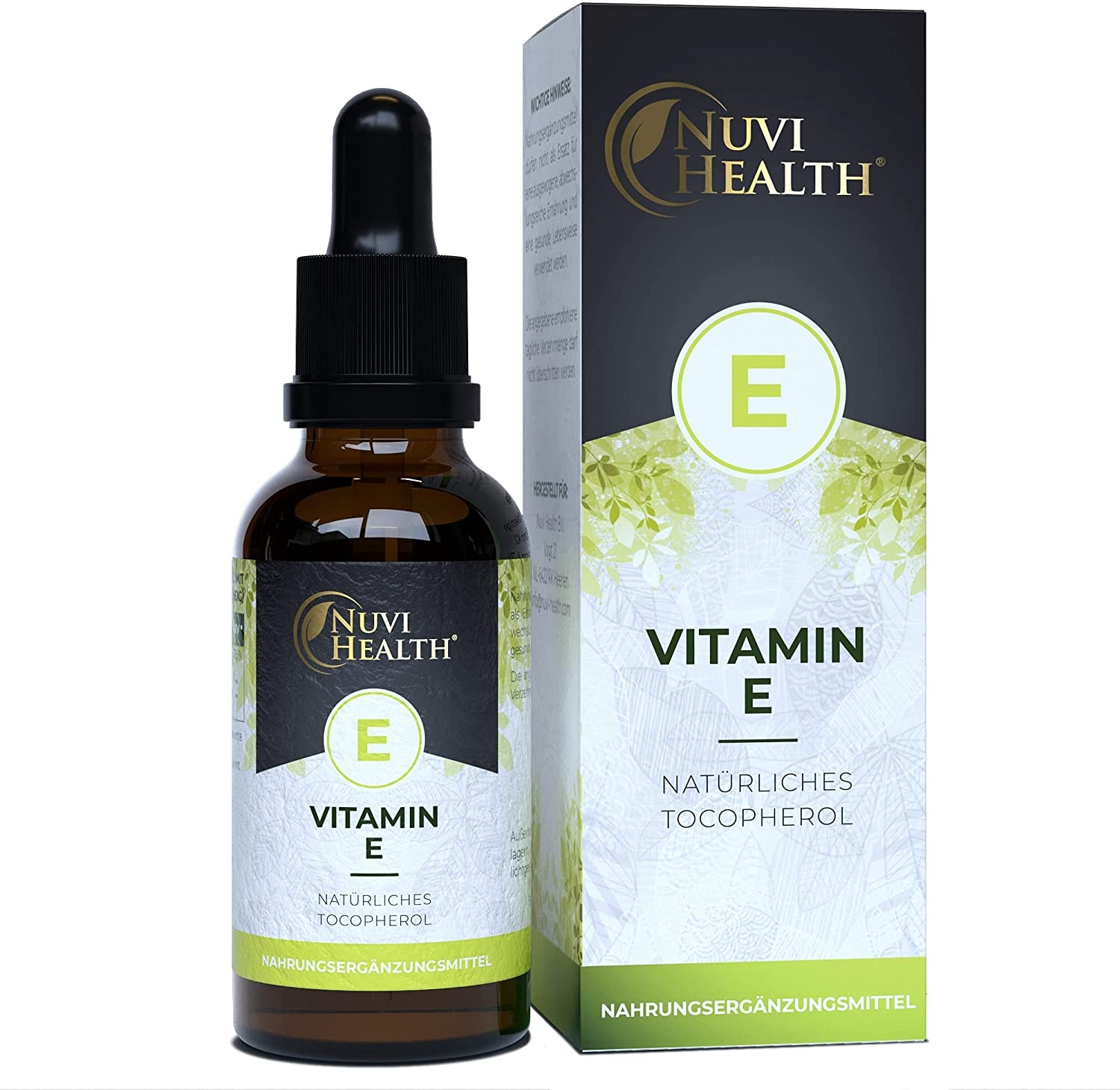 Nuvi Health Vitamin E - 100 I.E - 500 Tropfen = 50 ML - Premium: Natürliches bioaktives D-alpha-Tocopherol aus Sonnenblumenkernen - Hochdosiert - Vegan - Laborgeprüft