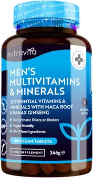 Produktbild von nutravita Multivitamine & Mineralien für Männer 25 Essentielle Aktive Vitamine & Mineralien mit Maca-Wurzel & Panax Ginseng 180 Vegane Multivitamin Tabletten Multivitamin Tabletten Hochdosiert Nutravita