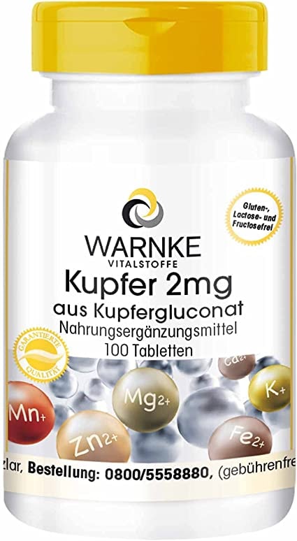 WARNKE Kupfer 2mg aus Kupfergluconat - vegan - 100 Tabletten