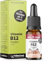 VitaCrest Vitamin B12 Tropfen für Kinder ab 3 Jahren - ohne Alkohol & 100% vegan - aktive Formen Methylcobalamin & Adenosylcobalamin - in Deutschland hergestellt und laborgeprüft | Vitamin B Kinder Vitamine