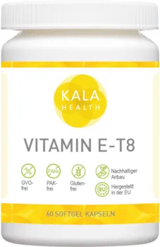 Kala Health Vitamin E Kapseln Hochdosiert - 60 Vitamin E8 T8 Nahrungsergänzungsmittel Antioxidantien Vitamin Tabletten für Haar, Haut & Anti-Aging - GMO-frei & PAK-frei - Hergestellt in der EU