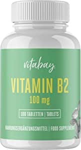 Vitabay Vitamin B2 (Riboflavin) | 100 vegane Tabletten | Hochdosiert mit 100 mg | Laborgeprüft & hergestellt aus hochwertigen Rohstoffen