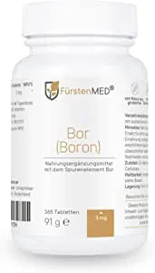FürstenMED Boron Tabletten mit 3 mg reinem Bor je Tablette - 365 Stück (Jahresvorrat) - Laborgeprüftes Spurenelement & Vegan