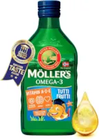 Möller's Omega 3 Lebertran Nordic omega 3 Kinder Nahrungsergänzung mit EPA, DHA, Vitamin A, D und E Hochreiner natürlicher Lebertran 165 Jahre alte Marke Tutti Frutti 250 ML