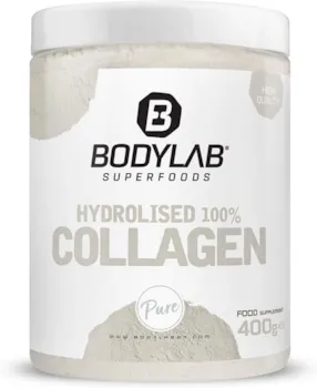 Bodylab24 Hydrolised 100% Collagen 400g, reines Kollagen-Hydrolysat, 9.5g Eiweiß je Tagesdosis, unter 1g Fett und Kohlenhydrate, ideal zum Einrühren in Wasser, Fruchtsaft oder Heißgetränk, Neutral